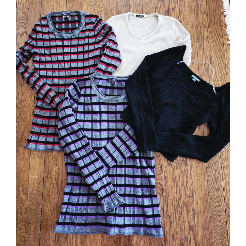 Lot of 4 Sweaters VEX Collection Black Purple Plaid Size M